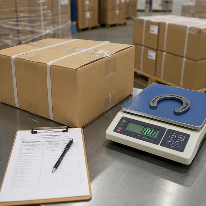 Export packing weight and destination preparation for a horseshoe order