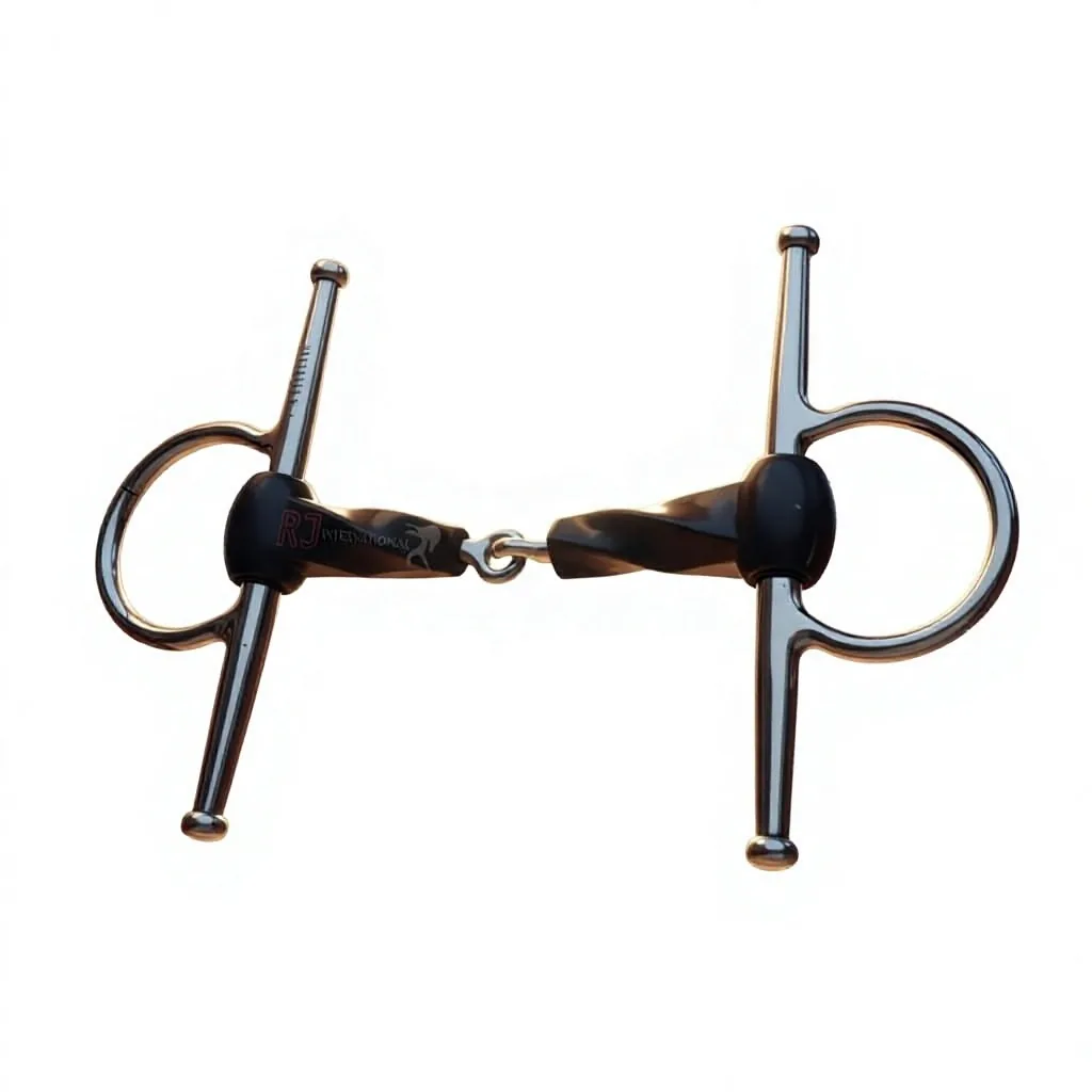 Stainless Steel Full Cheek Horse Bit with Slow Twist Rubber Mouth and Pelham Gag Rings — rj-0918, product image 5