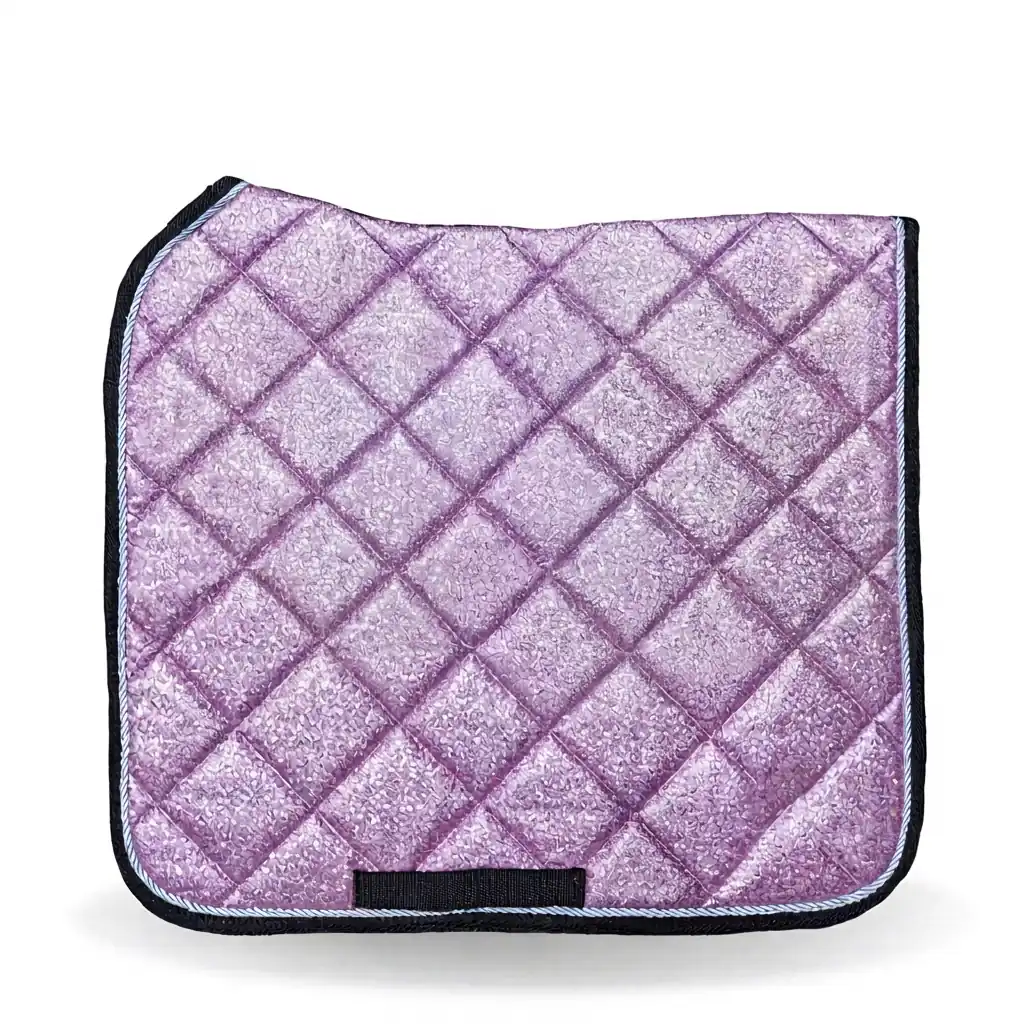 Custom Dressage Pink Glitter Western Horse Saddle Pad Set Quilted Equestrian with Adjustable Fly Veil and Leg Wraps — RJ-5475732, product image 2