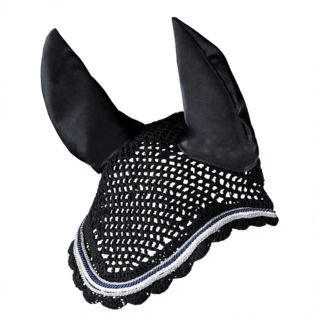 Brown Horse Fly Veil Crochet Ear Bonnet Breathable Noise Muffling Mesh Riding Face Cover — rj-098907, product image 3