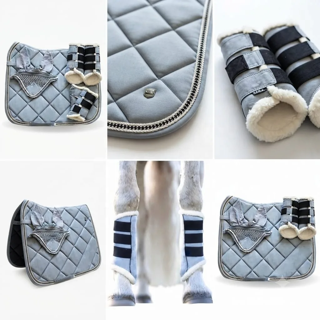 Quilted Cotton and Polyester Filled Horse Saddle Pad Set for Dressage Riding with Bib Girth Protectors — RJ-23479H, product image 3