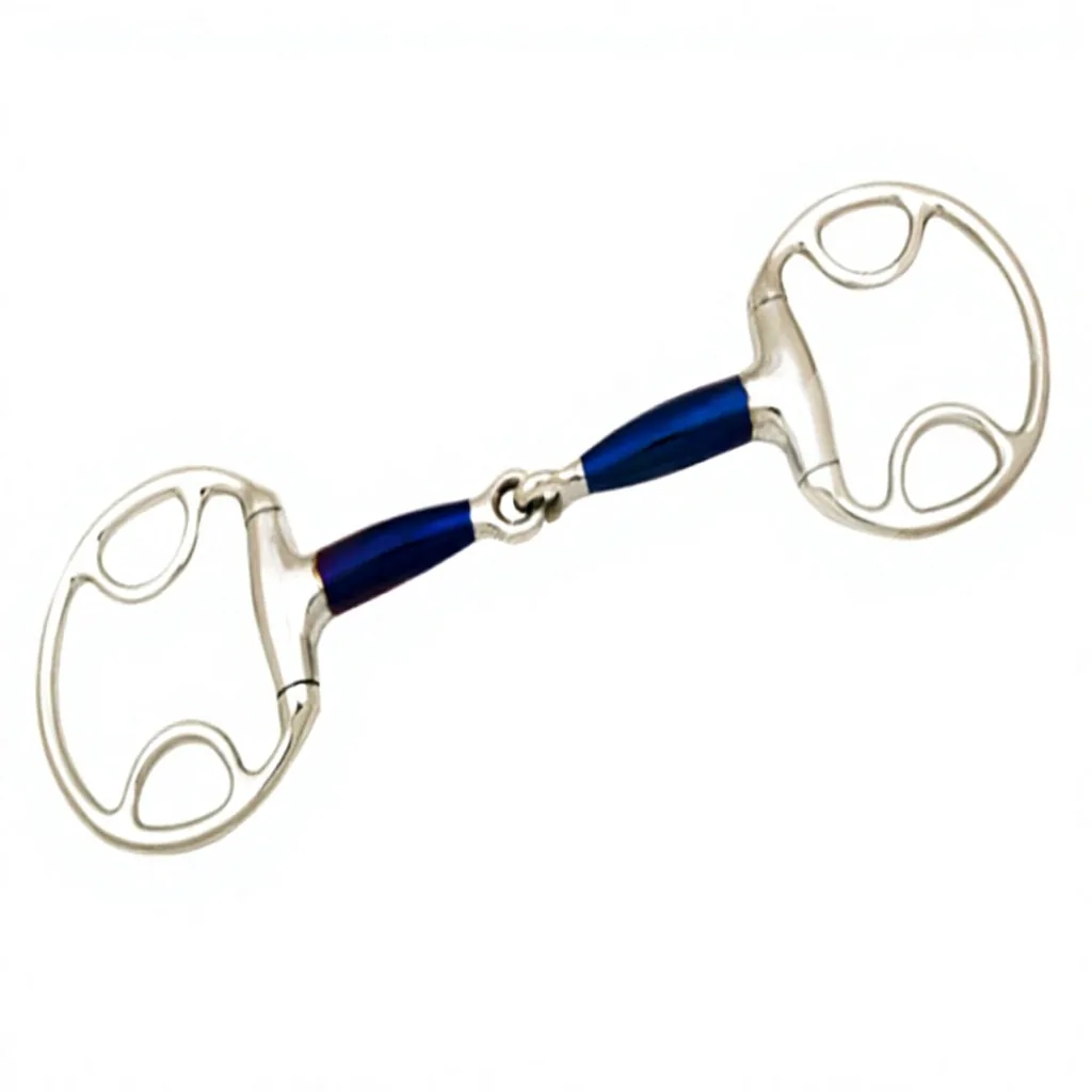 Stainless Steel Horse Bit Blue Center Double Ring Riding Training for Equine Gear