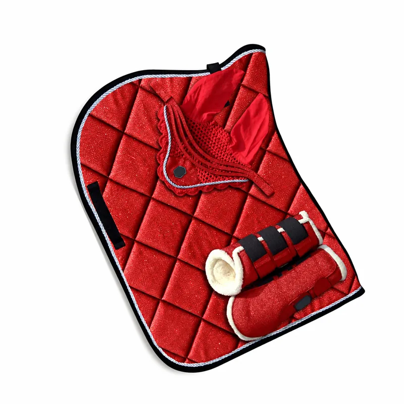 Red Glitter Quilted Horse Saddle Pad Set with Matching Accessories — RJ-07725, product image 3