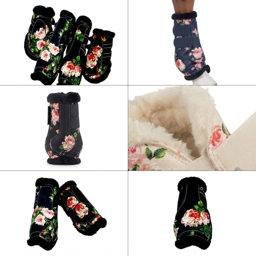 Floral Horse Bell and Tendon Boots with Soft Lining and Adjustable Hoof Protection — RJ-8756, product image 2