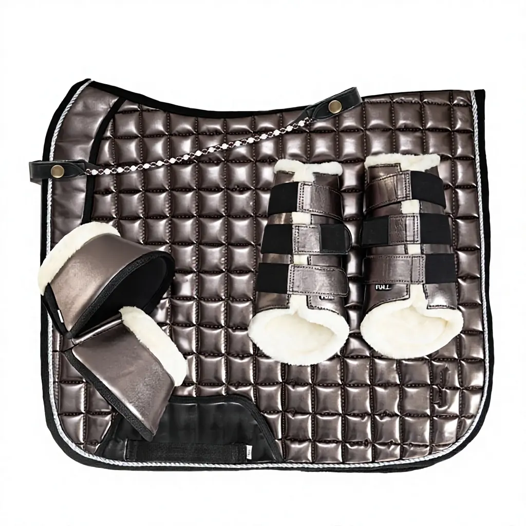 Customizable Dressage Horse Saddle Pad Set Quilted Equestrian Blanket with Soft Lining Leg Wraps in Polyester