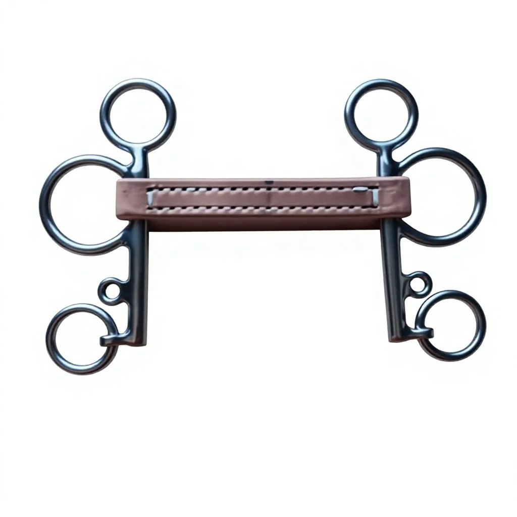 Stainless Steel Western Pelham Horse Bit with Curb Chain and Leather Mouthpiece, Custom Logo — RJ-0536, product image 6