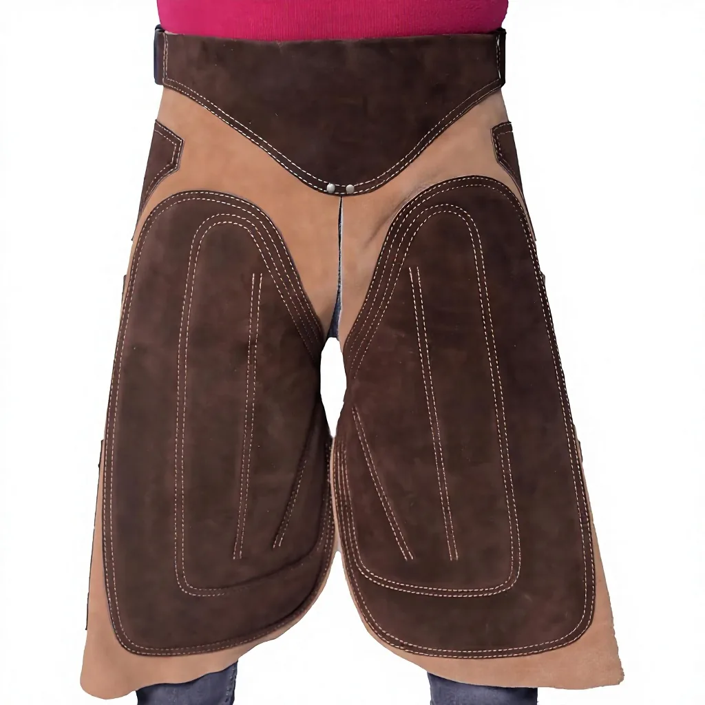Customizable Luxury Brown Genuine Leather Lightweight Horse Riding Apron with Embroidered Belt Unisex Design