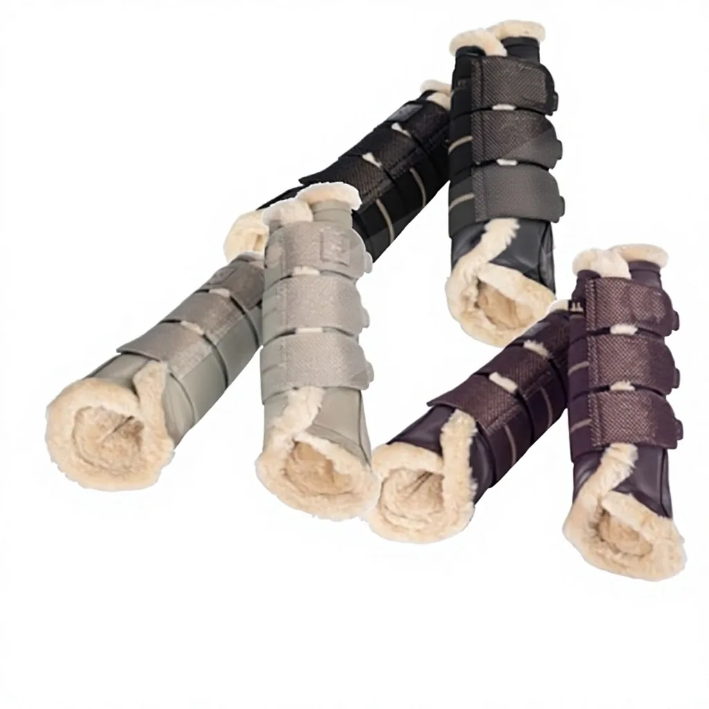 Horse Fly Boots and Leg Wraps with Soft Fur Lining, Synthetic Leather and Adjustable Protection — RJ-218647532, product image 4