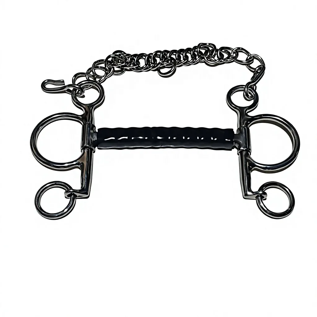 Horse Bit Stainless Steel Full Cheek Black Rubber Mouthpiece Flexy Design — RJ-0919, product image 4
