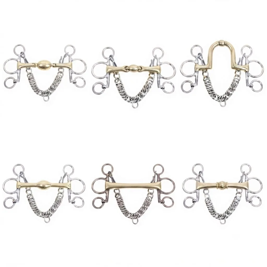 Stainless Steel Pelham Horse Bit with Chain Hackamore Snaffle Gold and Silver Custom Logo — RJ-P732167, product image 2