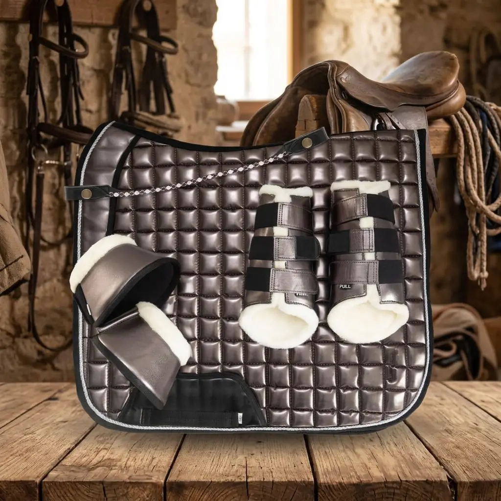 Customizable Dressage Horse Saddle Pad Set Quilted Equestrian Blanket with Soft Lining Leg Wraps in Polyester — rj-0r2385, product image 2