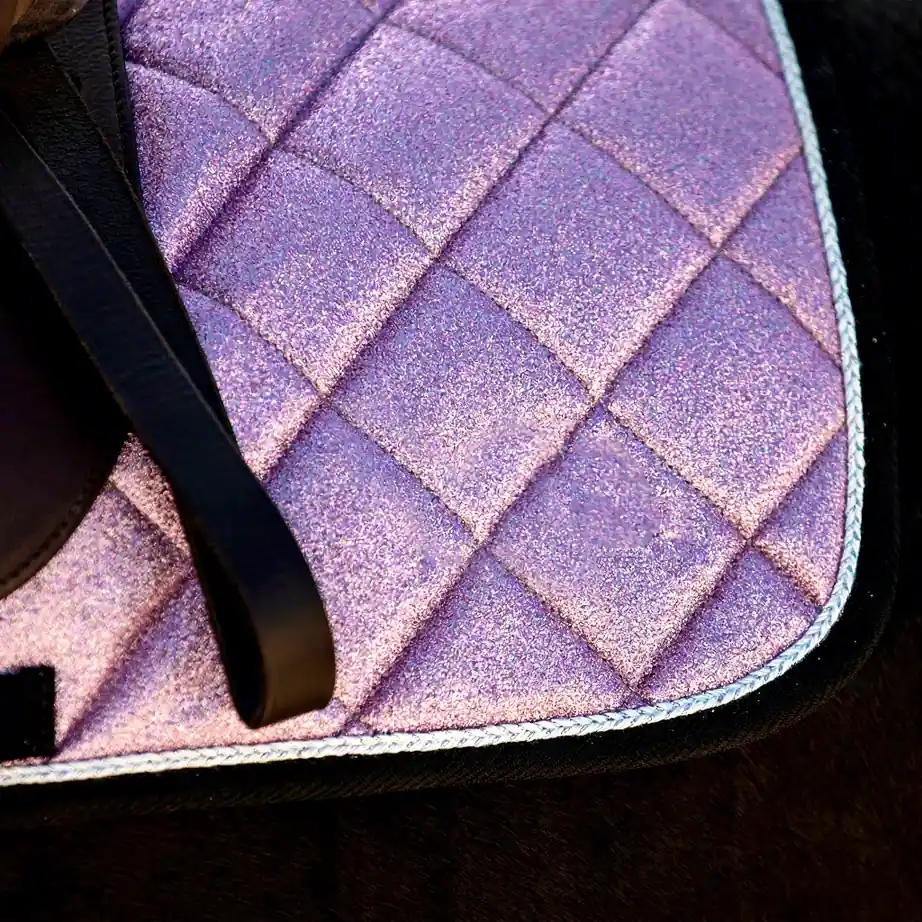 Custom Dressage Pink Glitter Western Horse Saddle Pad Set Quilted Equestrian with Adjustable Fly Veil and Leg Wraps — RJ-5475732, product image 5