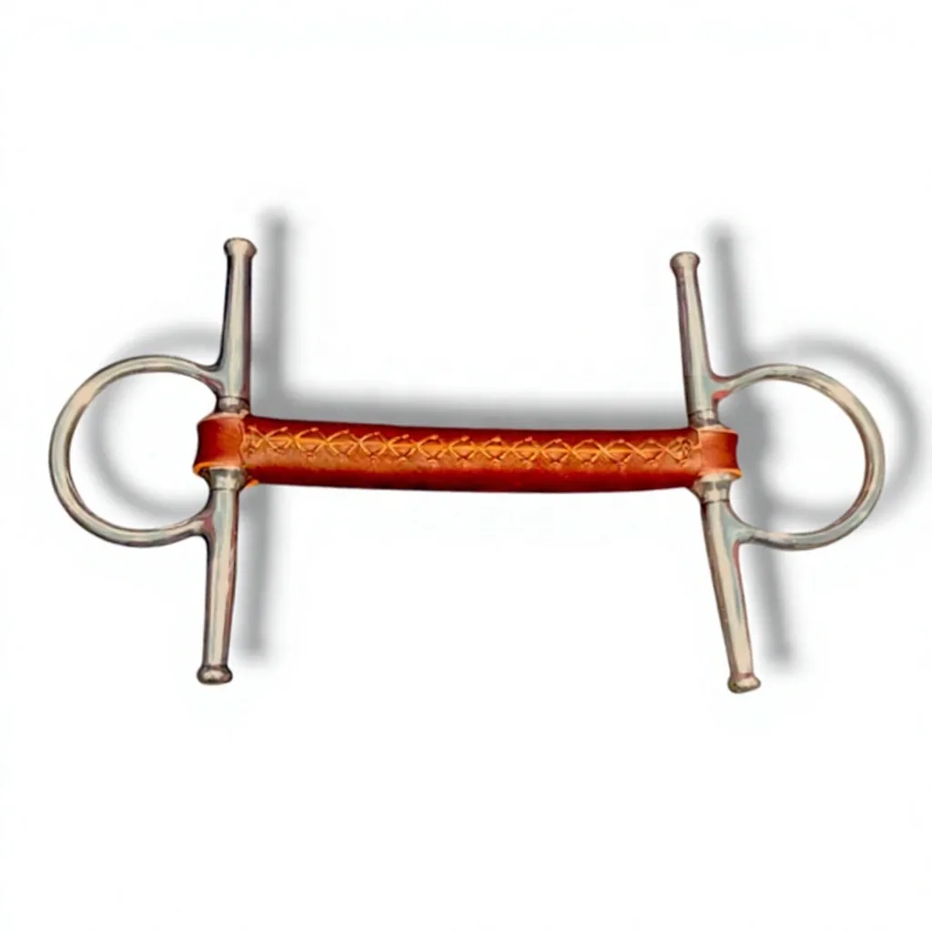 Stainless Steel Western Pelham Horse Bit with Curb Chain and Leather Mouthpiece, Custom Logo — RJ-0536, product image 3
