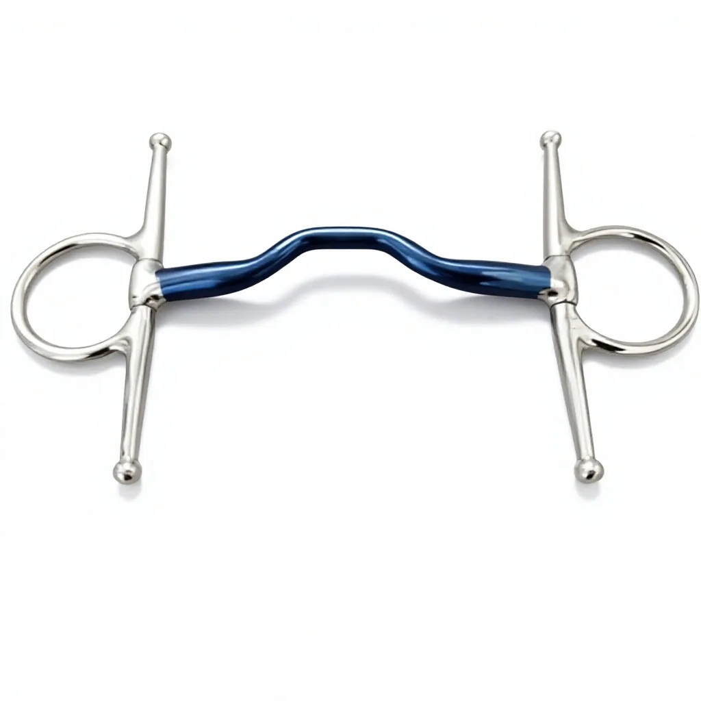 Stainless Steel Western Horse Bit with Blue Mouthpiece and Silver Rings Training Tack — RJ-0920, product image 3