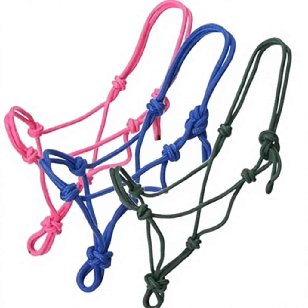 Custom Horse Rope Halter Nylon Leather PP Braided Training Headcollar Western Style with Lead — RJ-86754, product image 4