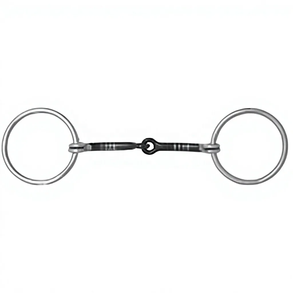 Black Stainless Steel Western Horse Bit with Sweet Iron Thin Snaffle Mouth, Copper Inlay and Loose Ring — RJ-0502, product image 4