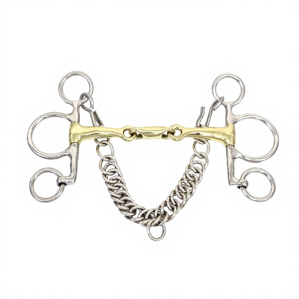 Stainless Steel Pelham Horse Bit with Chain Hackamore Snaffle Gold and Silver Custom Logo — RJ-P732167, product image 5