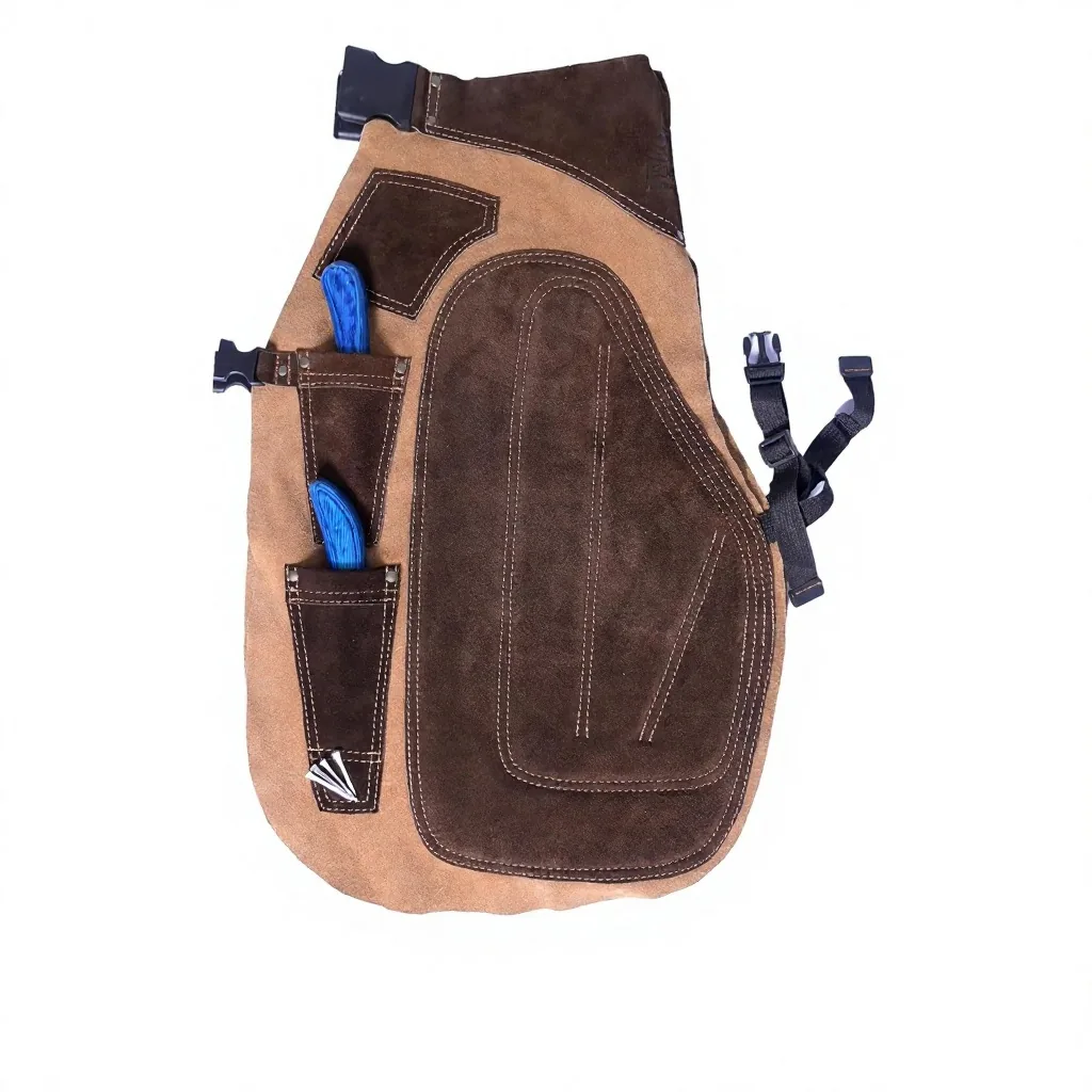 Customizable Luxury Brown Genuine Leather Lightweight Horse Riding Apron with Embroidered Belt Unisex Design — RJ-8267832, product image 5