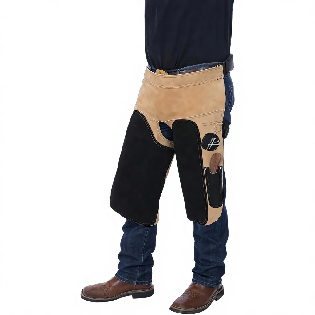 Riding Protection Mid Genuine Leather Full Chaps Adjustable Knee Guard Apron Utility Paddock Gear Equestrian Training Farm — RJ-0998746789, product image 2