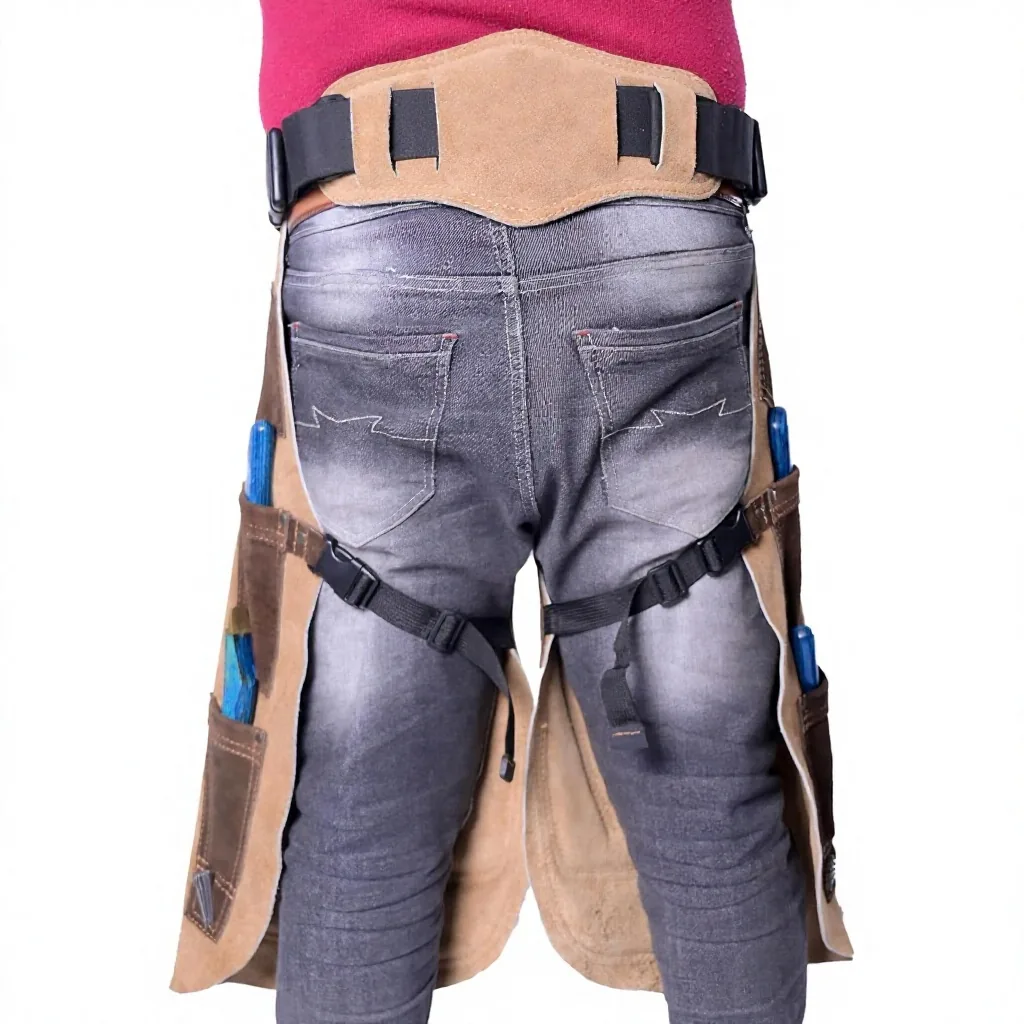 Customizable Luxury Brown Genuine Leather Lightweight Horse Riding Apron with Embroidered Belt Unisex Design — RJ-8267832, product image 3