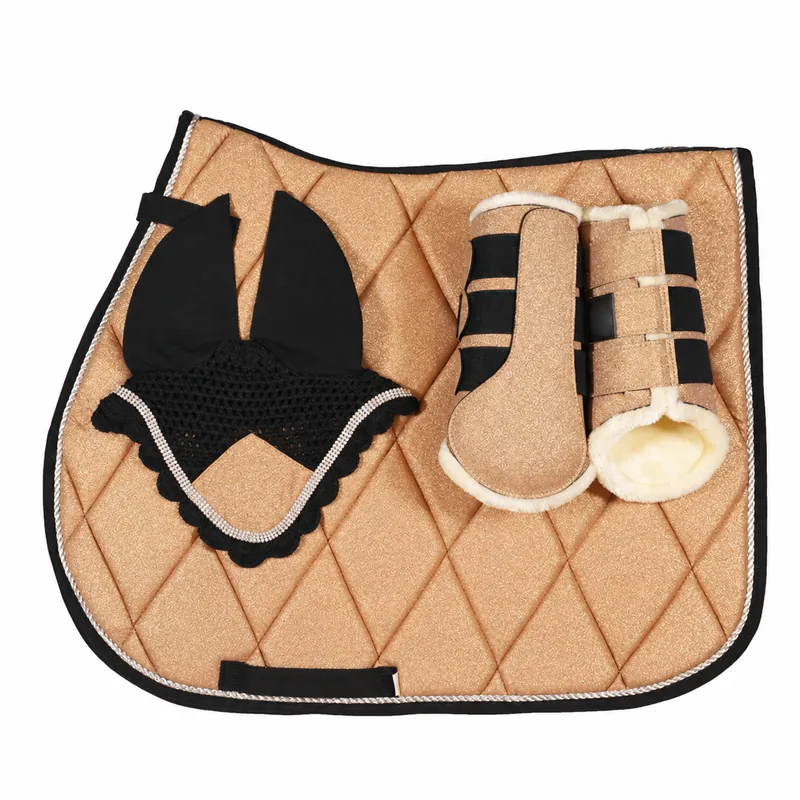 Custom Dressage Glitter Horse Saddle Pad Set Breathable with Polyester Filling Ear Bonnet and Boots — RJ-O457, product image 5