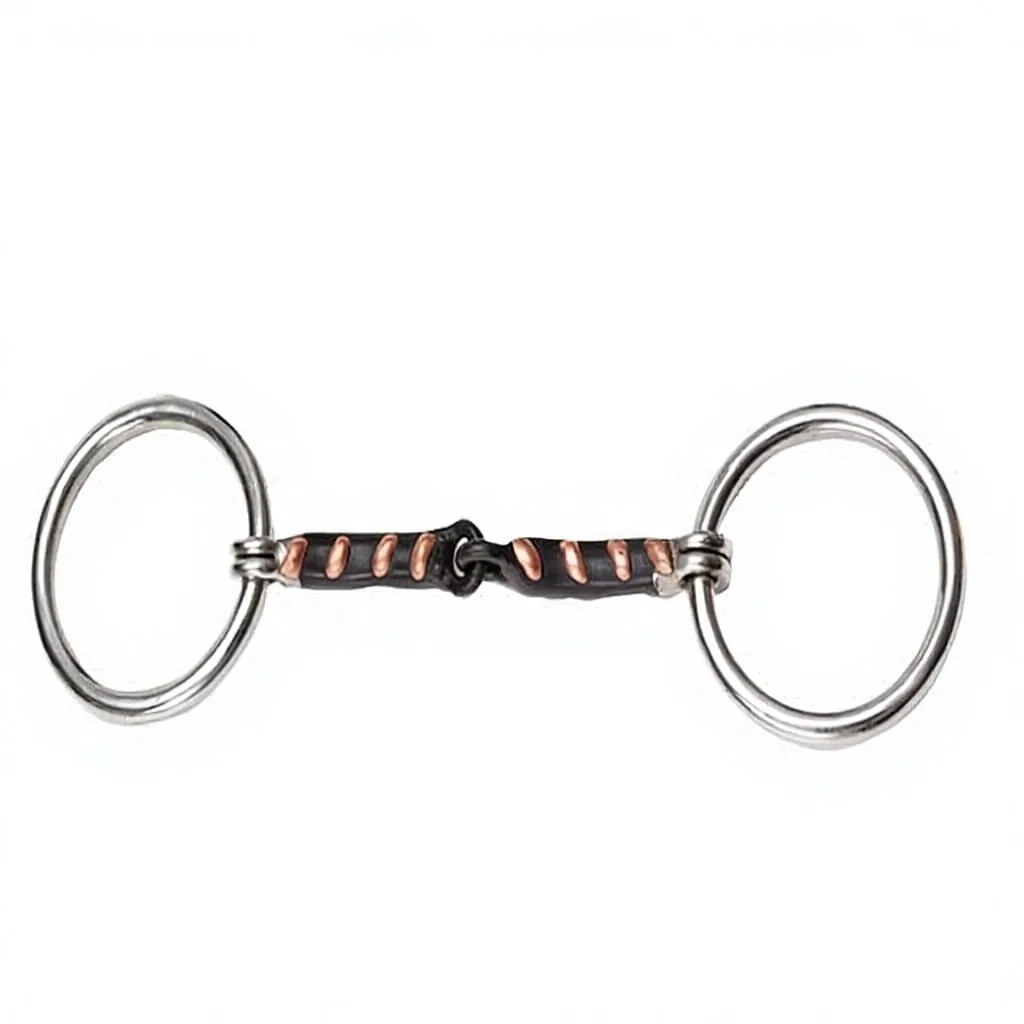 Black Stainless Steel Western Horse Bit with Sweet Iron Thin Snaffle Mouth, Copper Inlay and Loose Ring — RJ-0502, product image 2