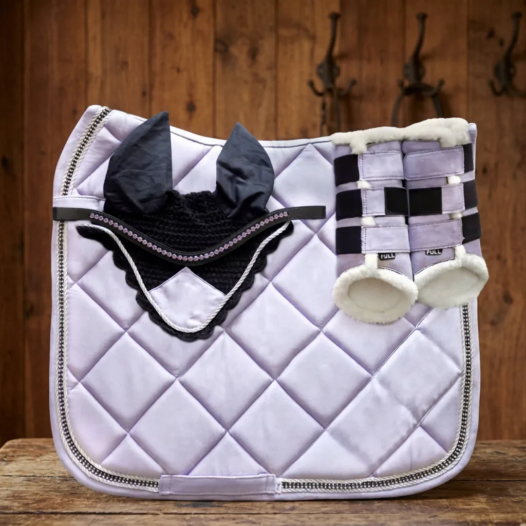 Custom Light Color Horse Saddle Pad Set Quilted Dressage Jumping Riding with Bowknot Cover — RJ-O021312, product image 5