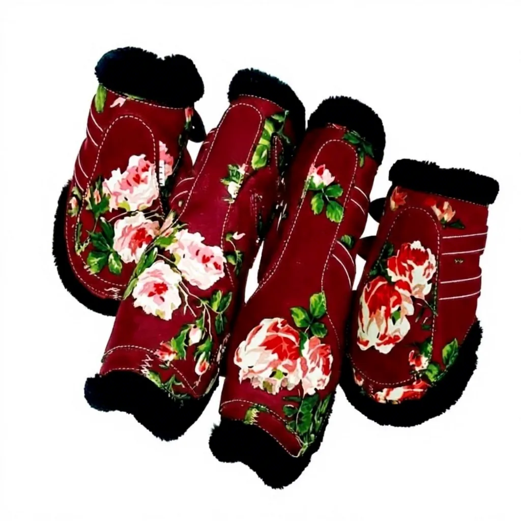Floral Horse Bell and Tendon Boots with Soft Lining and Adjustable Hoof Protection — RJ-8756, product image 4