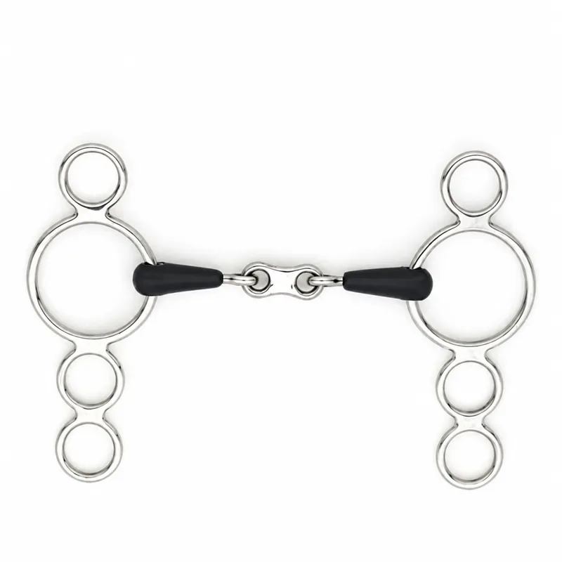Stainless Steel Horse Bit 3 Ring Gag Mouthpiece with Black Rubber Inserts 13mm Mouth Thickness