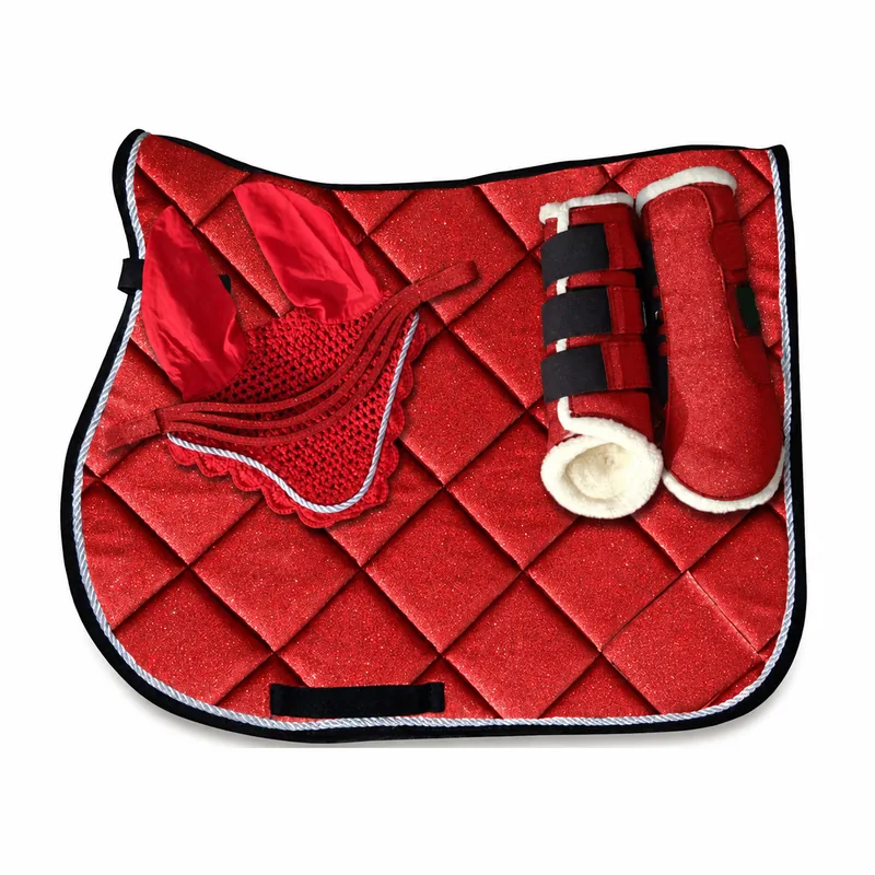 Red Glitter Quilted Horse Saddle Pad Set with Matching Accessories — RJ-07725, product image 4