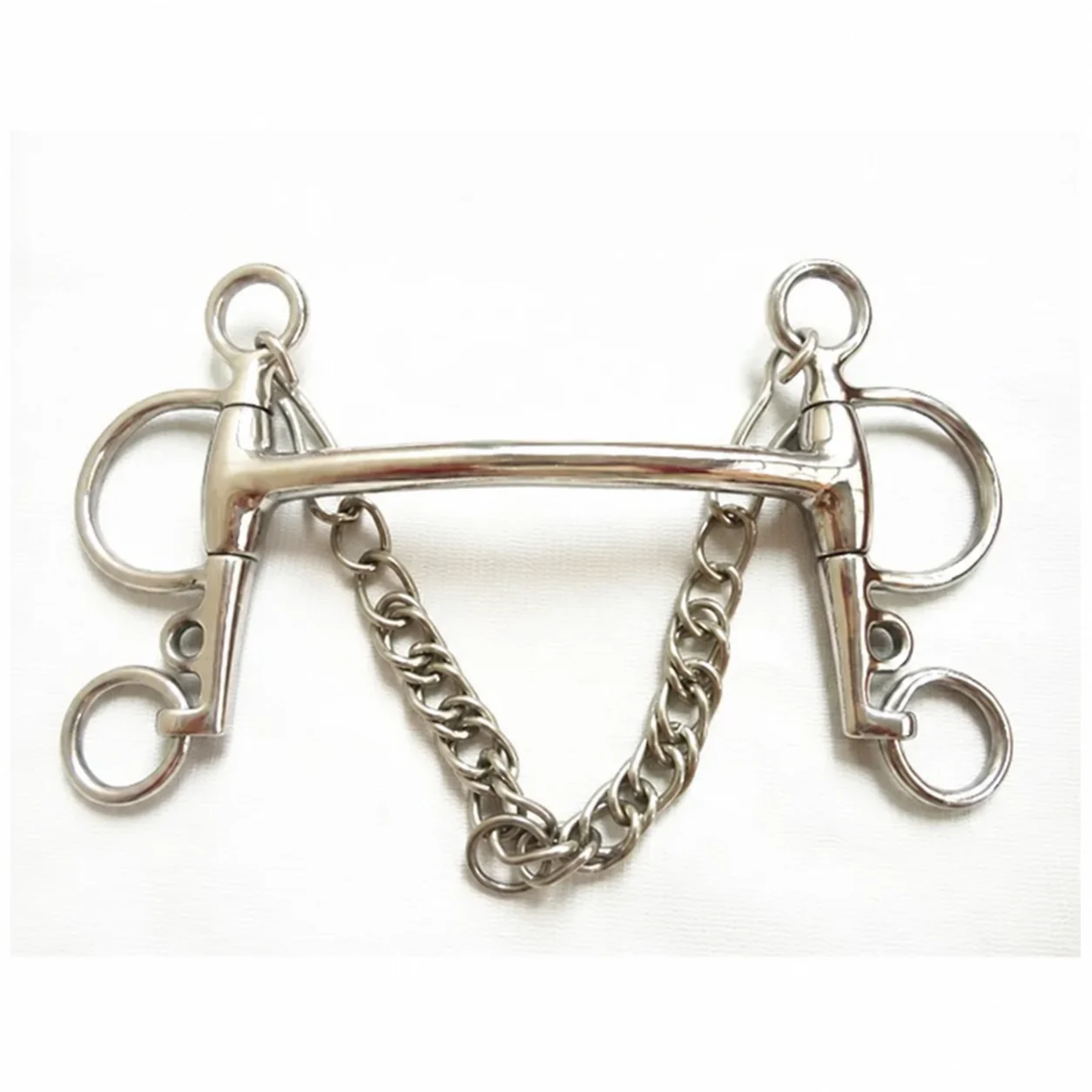 Stainless Steel Pelham Horse Bit with Mullen Broken Mouth, Custom Sizes and Logo, Model RJ-0533 — RJ-0533, product image 2