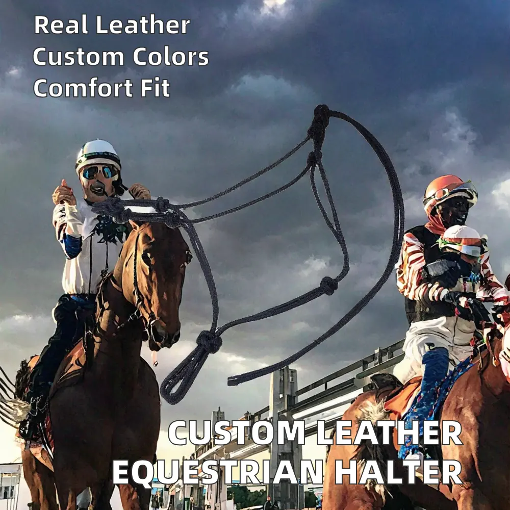 Custom Horse Rope Halter Nylon Leather PP Braided Training Headcollar Western Style with Lead — RJ-86754, product image 3