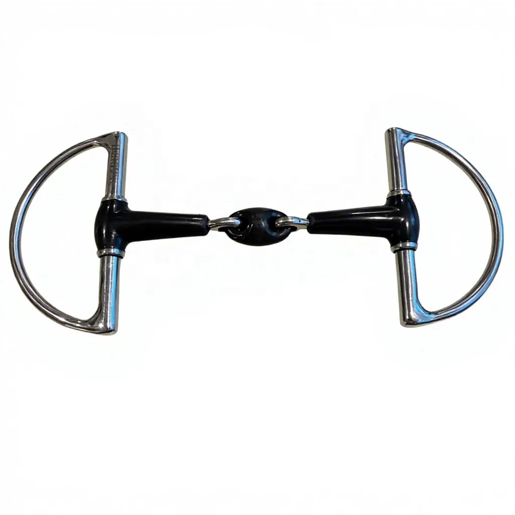 Ported Flexi Rubber Mouth D-Ring Horse Bit with Ribbed Pelham and Full Cheek Steel Hardware — RJ-0537, product image 5