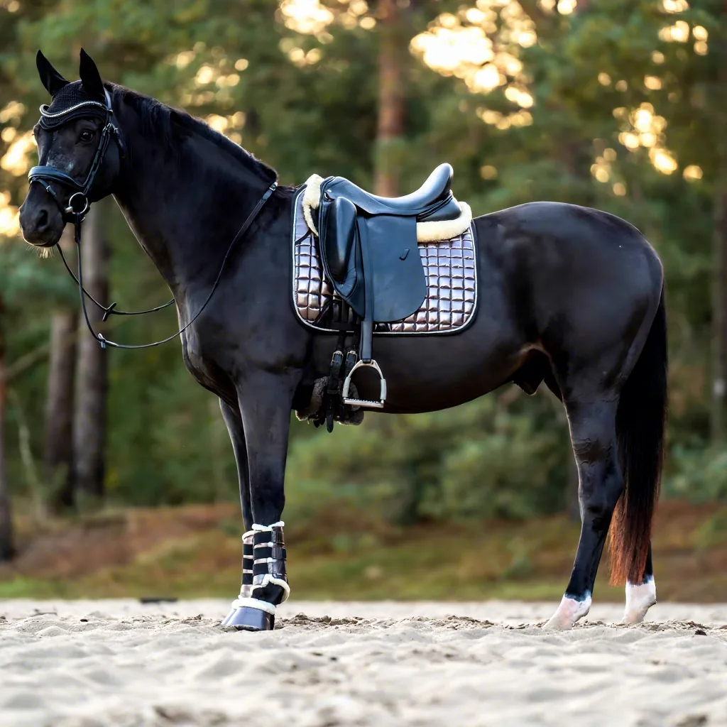 Customizable Dressage Horse Saddle Pad Set Quilted Equestrian Blanket with Soft Lining Leg Wraps in Polyester — rj-0r2385, product image 6