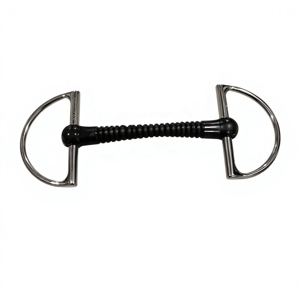 Ribbed Flexi Rubber Mouth D-Ring Horse Bit with Pelham and Full Cheek Steel Hardware