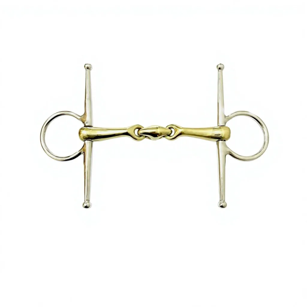 German Silver Full Cheek Mullen Mouth Horse Bit with Gold Straight Bar and Loose Ring — rj-0917, product image 4