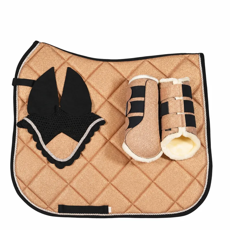 Custom Dressage Glitter Horse Saddle Pad Set Breathable with Polyester Filling Ear Bonnet and Boots — RJ-O457, product image 4