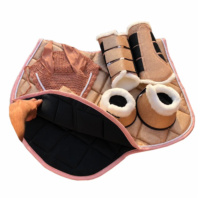 Custom Dressage Glitter Horse Saddle Pad Set Breathable with Polyester Filling Ear Bonnet and Boots — RJ-O457, product image 3
