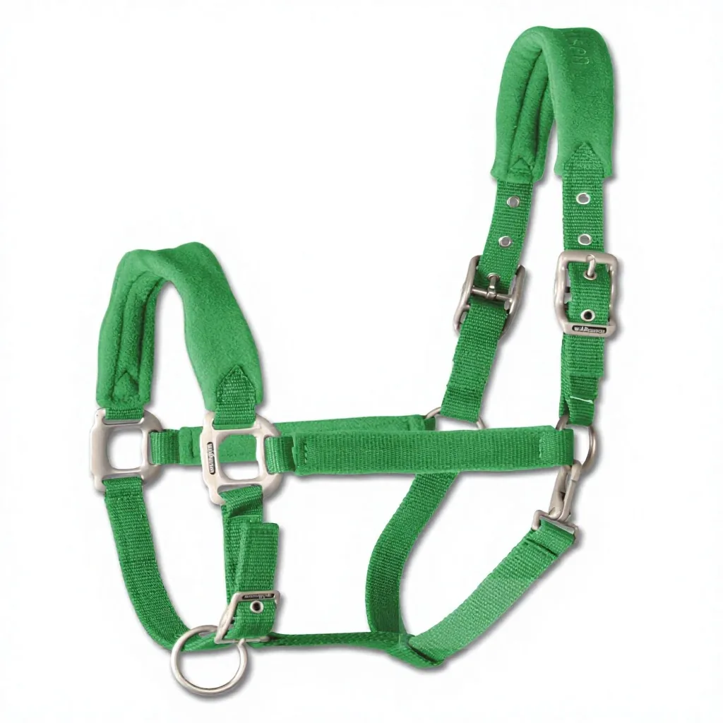 Green Padded Leather Rope Halter Adjustable PP Nylon with Metal Hardware