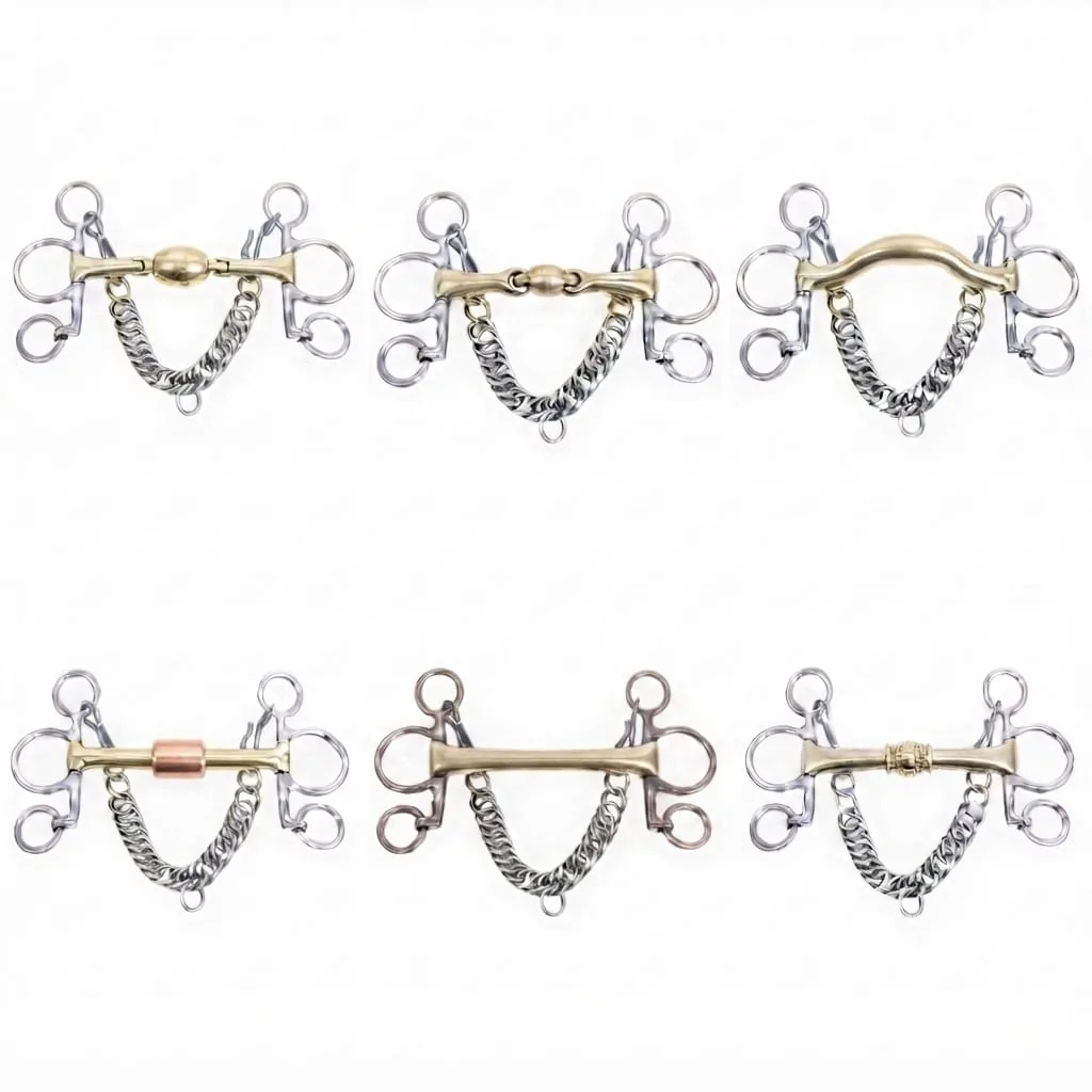 Stainless Steel Pelham Horse Bit with Chain Hackamore Snaffle Gold and Silver Custom Logo