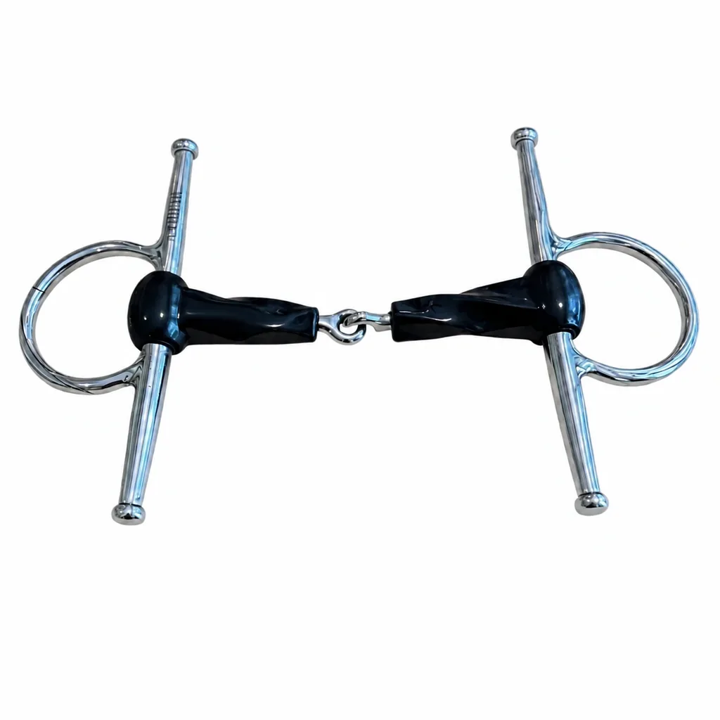 Stainless Steel Full Cheek Horse Bit with Slow Twist Rubber Mouth and Pelham Gag Rings