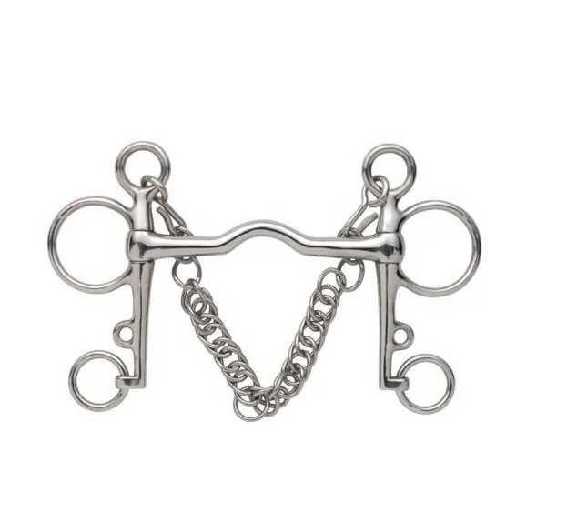 Stainless Steel Pelham Horse Bit with Mullen Broken Mouth, Custom Sizes and Logo, Model RJ-0533