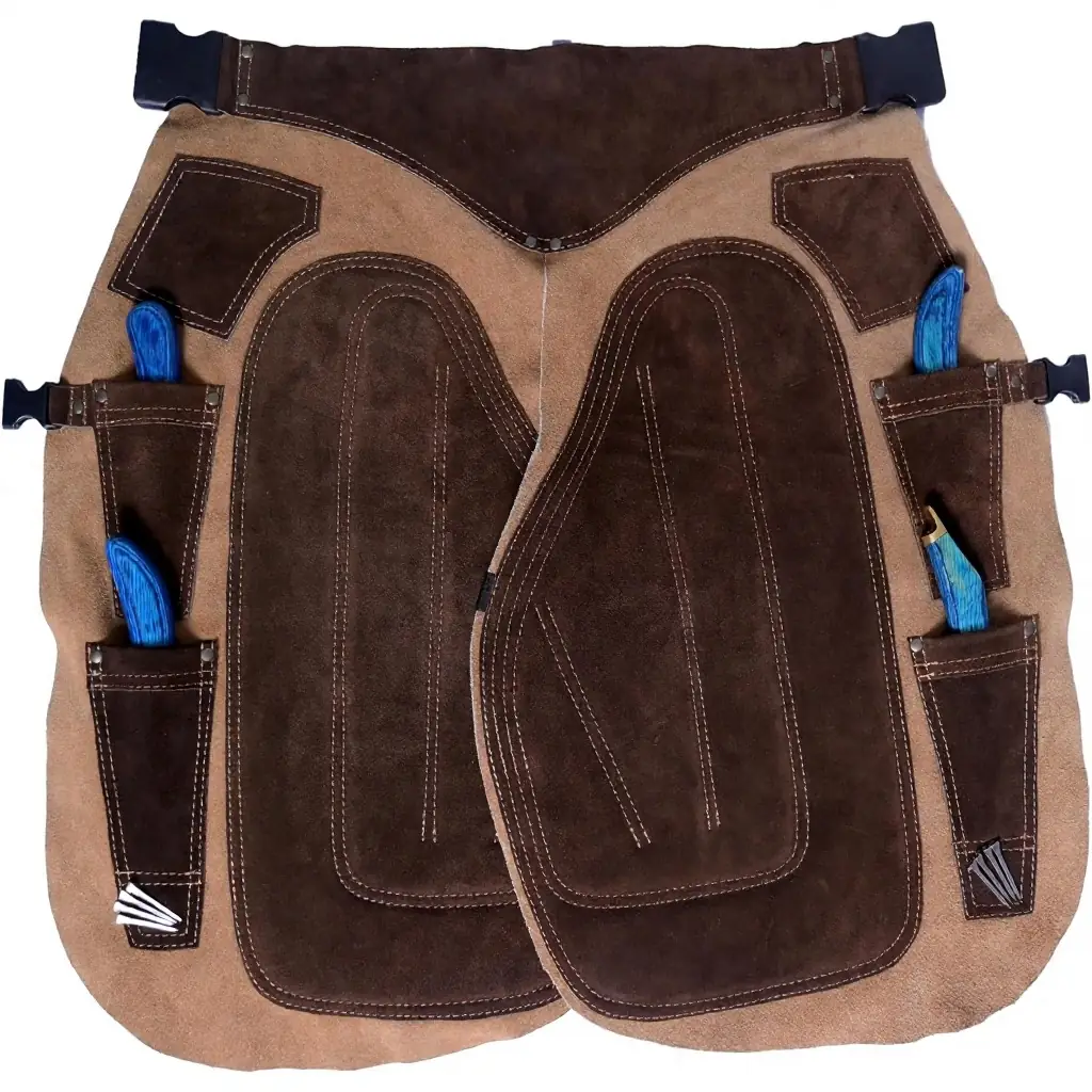 Customizable Luxury Brown Genuine Leather Lightweight Horse Riding Apron with Embroidered Belt Unisex Design — RJ-8267832, product image 2