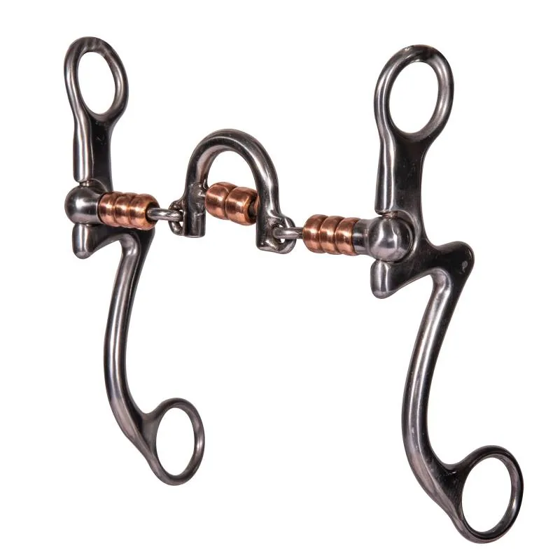 Black Stainless Steel Equestrian Horse Bit Snaffle with Copper Jointed Mouthpiece — rj-9786543, product image 6