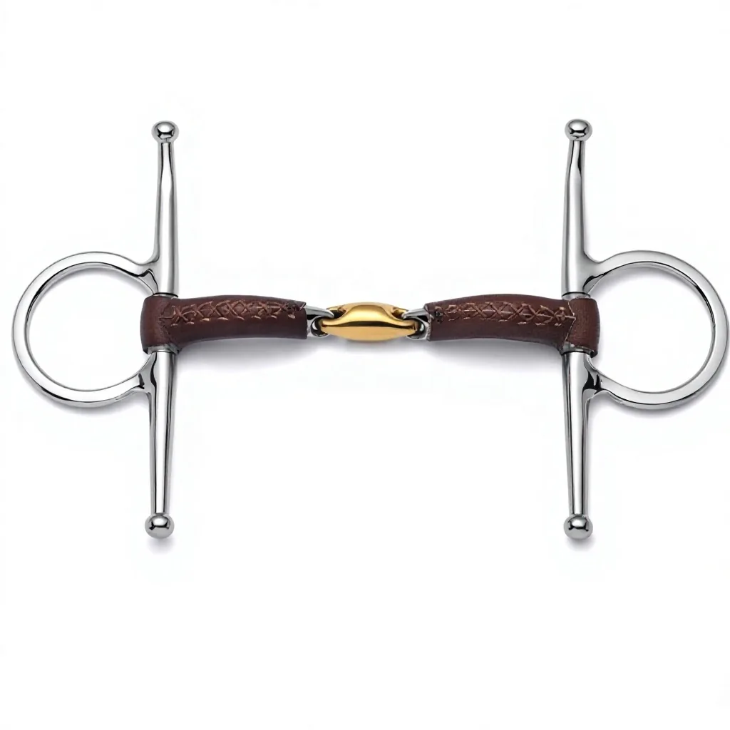 Stainless Steel Western Pelham Horse Bit with Curb Chain and Leather Mouthpiece, Custom Logo — RJ-0536, product image 4