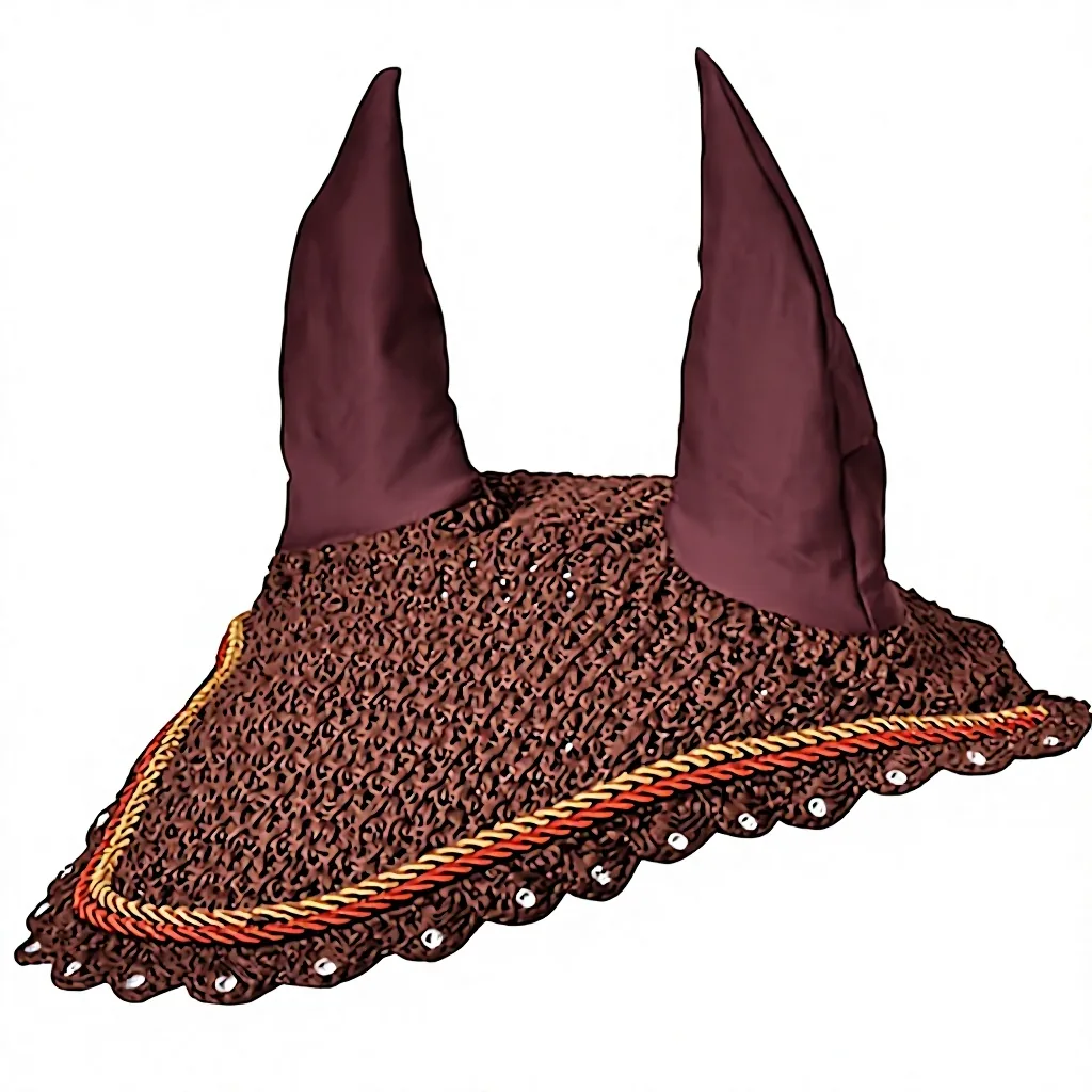 Horse Ear Bonnet Fly Veil Breathable Cotton Crochet Noise Muffling Equestrian Riding Gear