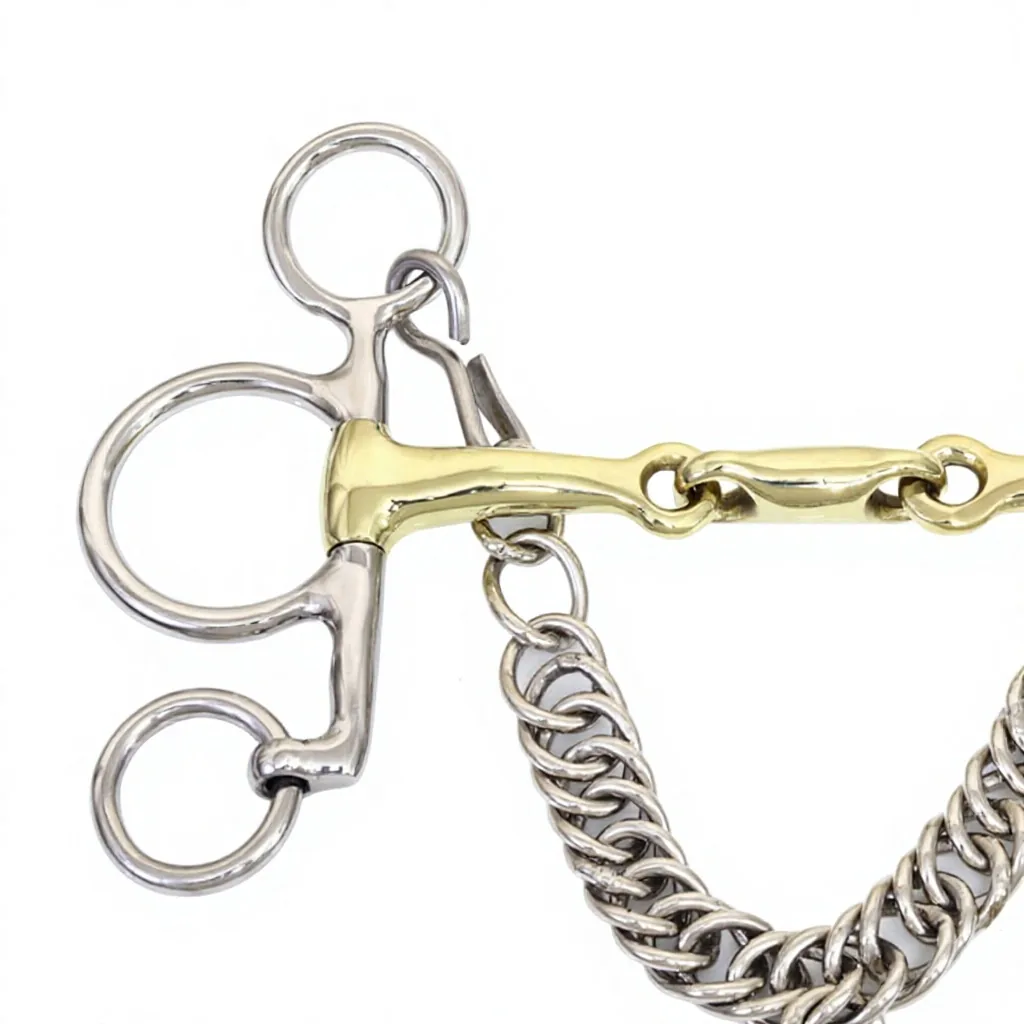 Stainless Steel Pelham Horse Bit with Chain Hackamore Snaffle Gold and Silver Custom Logo — RJ-P732167, product image 3