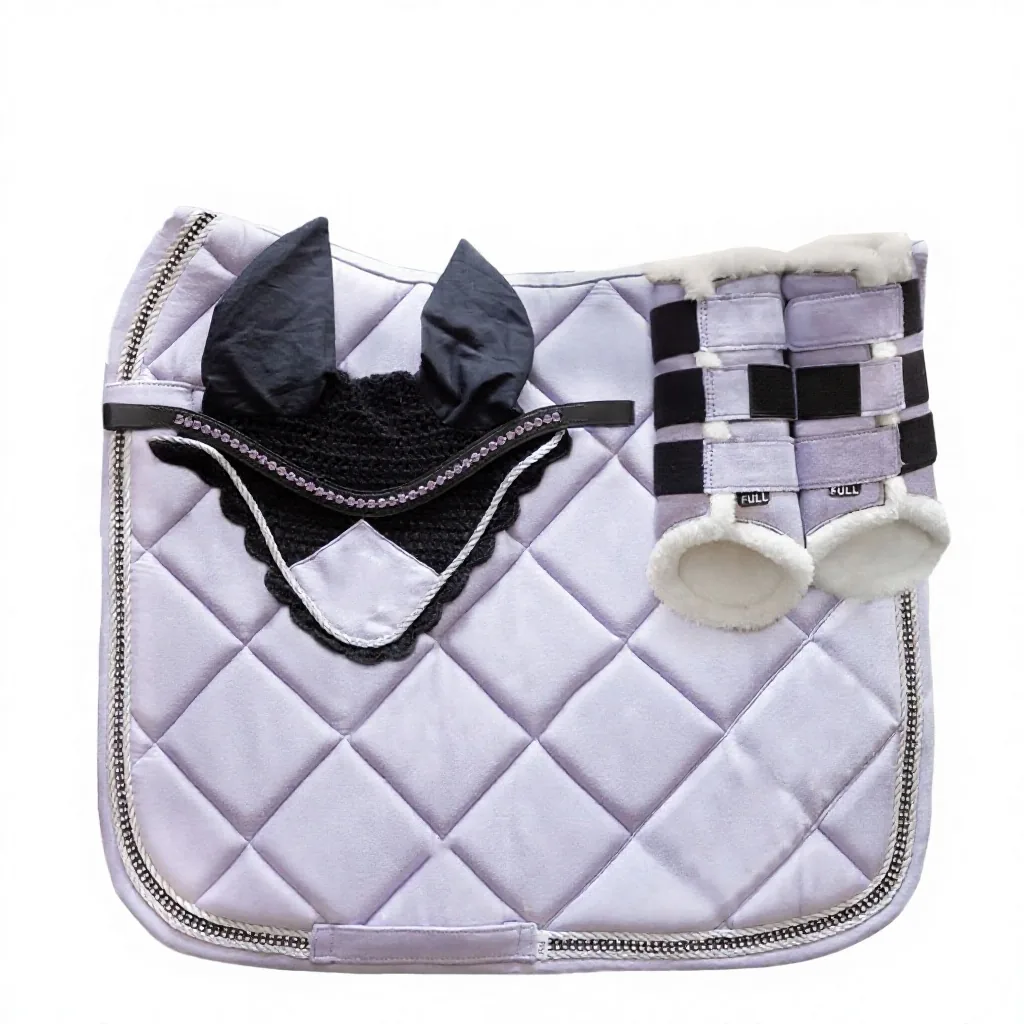 Custom Light Color Horse Saddle Pad Set Quilted Dressage Jumping Riding with Bowknot Cover