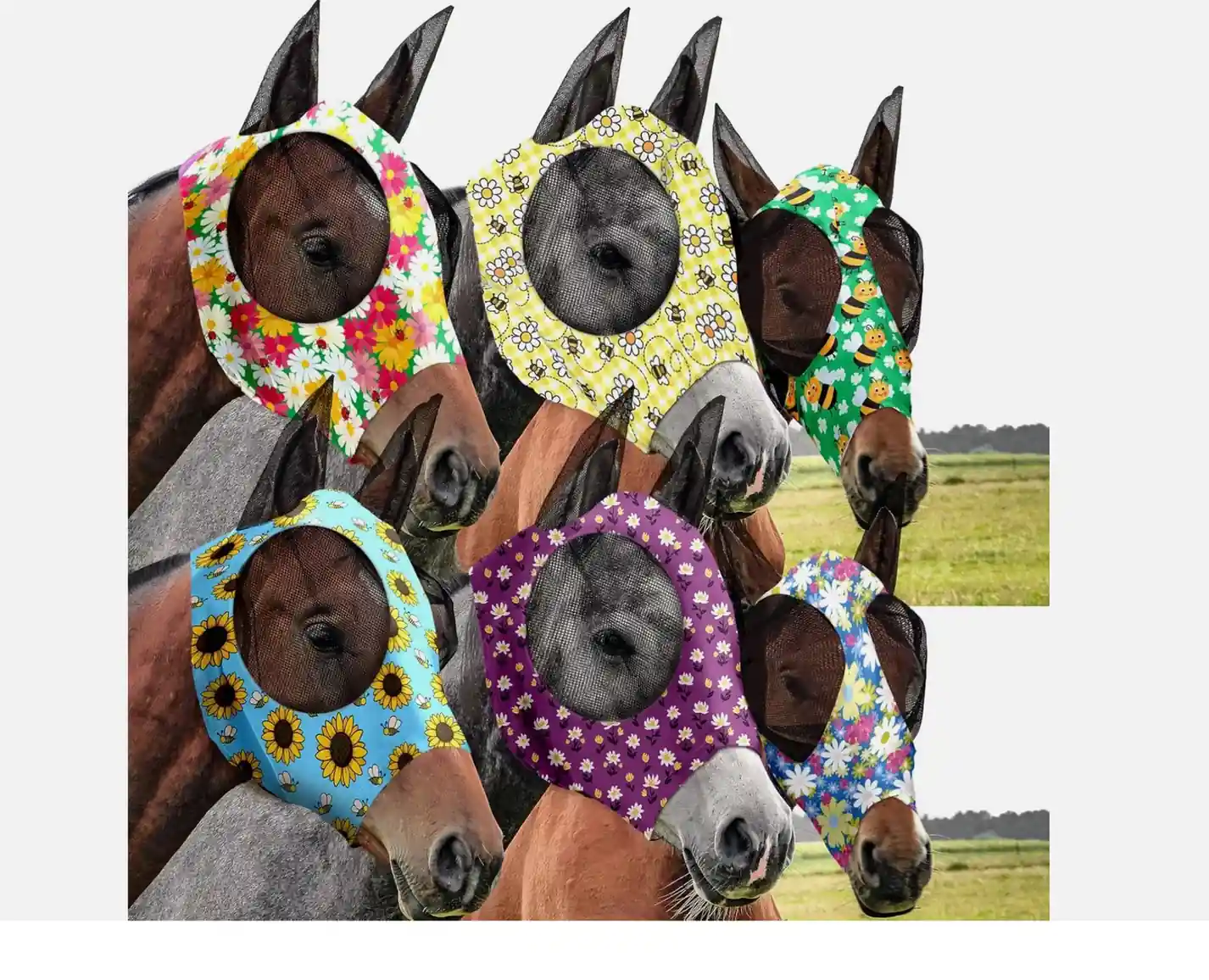 Breathable Horse Fly Mask Knitted Mesh Head Cover Anti Mosquito Face Screen for Farm Use — RJ-08965, product image 5