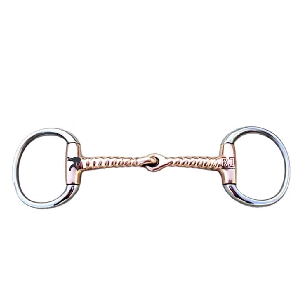 Custom Logo Stainless Steel Eggbutt Horse Bit with Corkscrew Copper Jointed Mouth